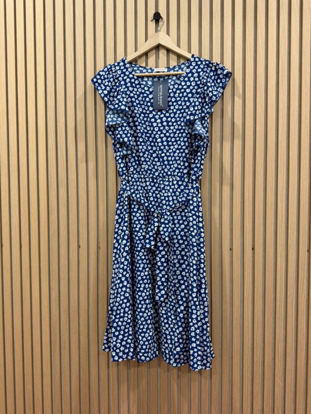 Anna Kaci Floral Navy Blue Tie-Waist Mini Dress